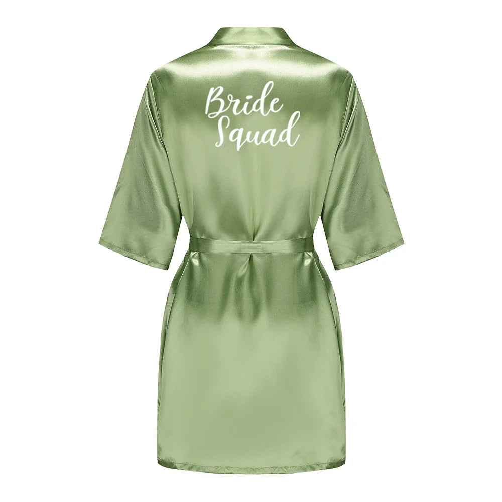 Plus Size Satin Silk Robe for Women - Wedding Bride Bridesmaid Bathrobe Sleepwear in Sage Green