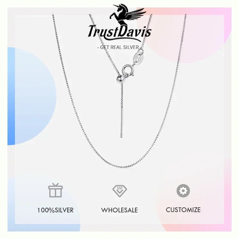 TrustDavis 925 Sterling Silver Cross Necklace – Box Chain Pendant, Universal Jewelry for Women, Wedding & DIY
