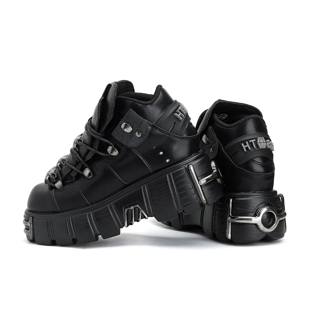 2024 New Punk Style Women's Platform Shoes – 6CM Lace-Up Gothic Ankle Boots with Metal Decor