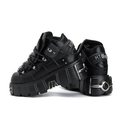 2024 New Punk Style Women's Platform Shoes – 6CM Lace-Up Gothic Ankle Boots with Metal Decor