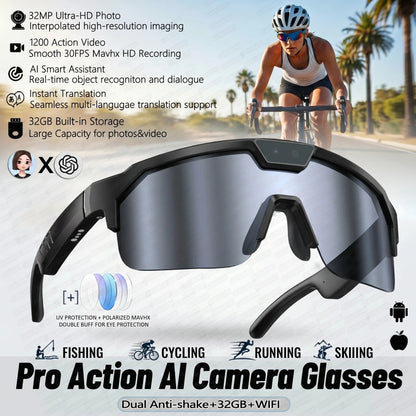 AI Smart Sports Camera Glasses - HD Anti-Shake Recording Sunglasses for Cycling, Riding & Outdoor Activities