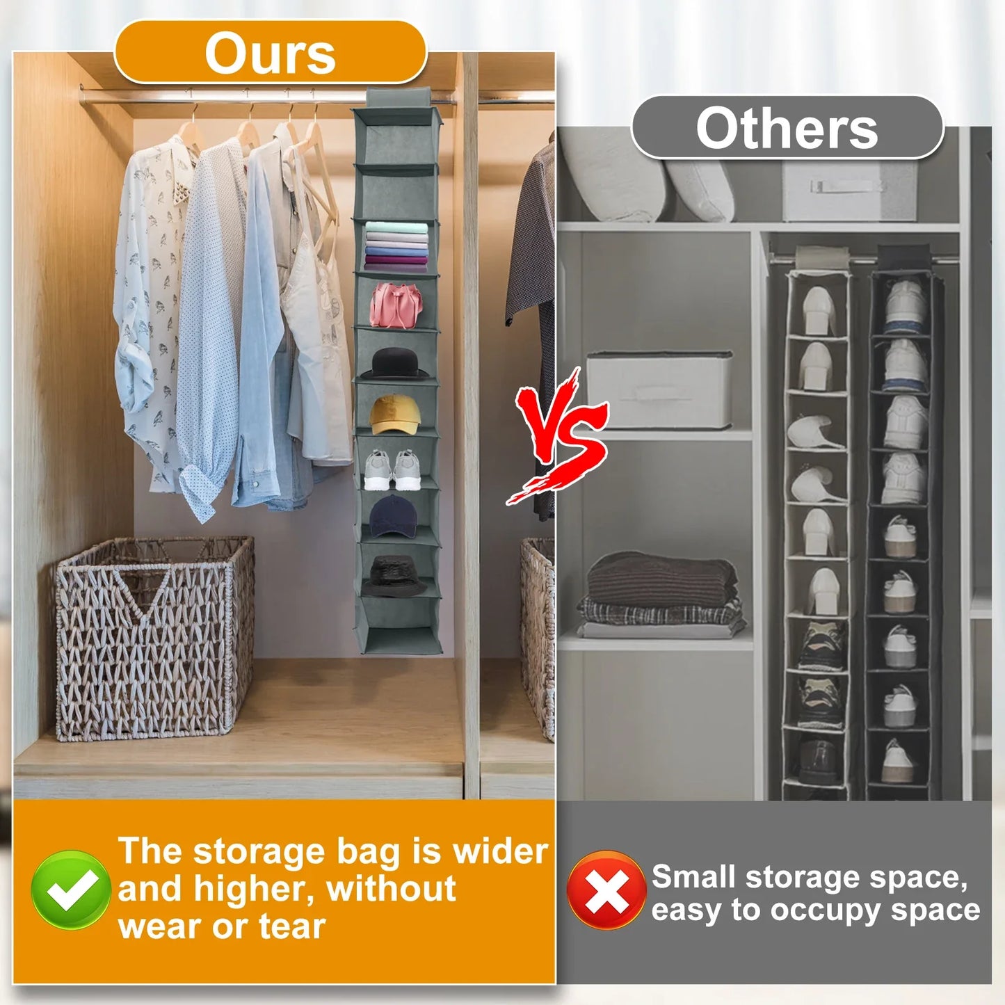10-Shelf Hanging Shoe Organizer – Foldable Non-Woven Fabric Space-Saving Shoe Rack Multipurpose Storage
