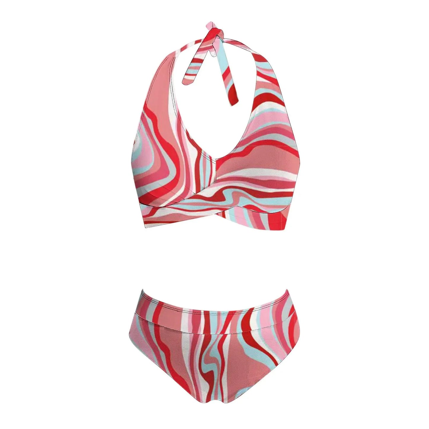 Floral Colour Block High Waist Bikini – Women's Two-Piece Swimsuit Teen Beachwear 2024 Trend