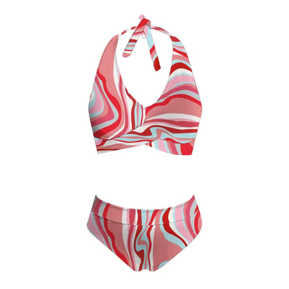 Floral Colour Block High Waist Bikini – Women's Two-Piece Swimsuit Teen Beachwear 2024 Trend
