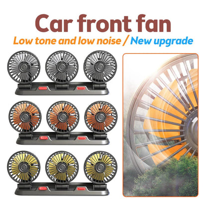 360° Adjustable Car Fan - 3-Head Automotive Electric Fan - USB/12V/24V - 2 Speeds - Silent Cooling for Home, Desk, Office & Car