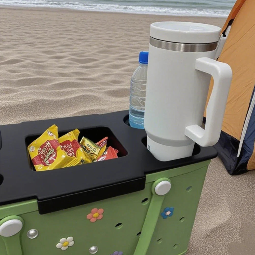EVA Waterproof Storage Lid Organizer – 5-Compartment Cup & Phone Holder Bag Top Accessory for Camping & Travel Storage