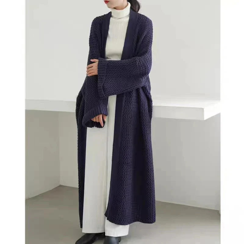 Autumn Winter Women’s Long Knitted Cardigan Sweater – Casual Loose Warm Long Sleeve Coat