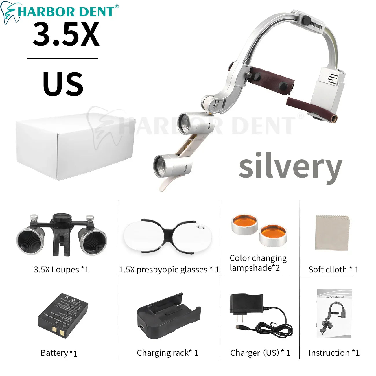 Dental Loupes LED Headlight – 2.5X/3.5X Magnification Binocular Surgical Magnifier with Comfortable Headband