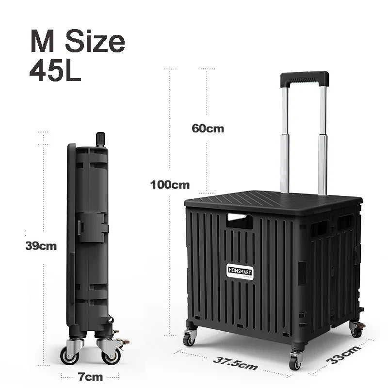 45/65L Folding Shopping Cart Trolley – Portable Home Cart with 2/4/8 Wheels