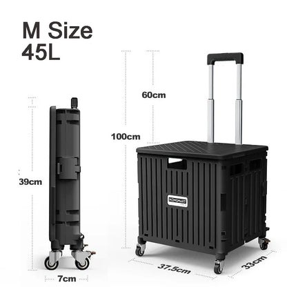 45/65L Folding Shopping Cart Trolley – Portable Home Cart with 2/4/8 Wheels