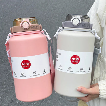 2000ml Stainless Steel Thermos Mug – Large Capacity Insulated Water Bottle with Handle & Straw, Leakproof Sports Water Jug