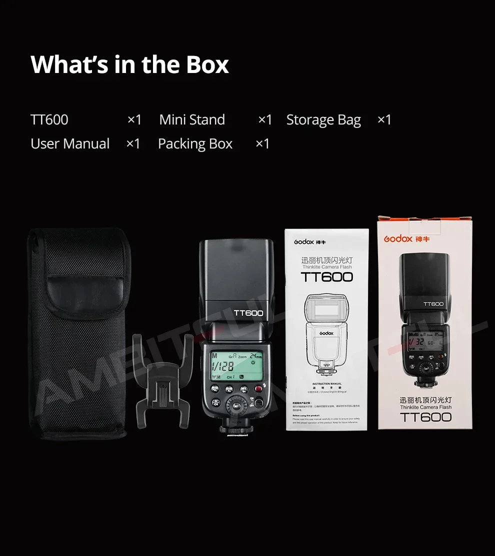 Godox TT600 2.4G Wireless Camera Flash – GN60 Speedlite Master/Slave for Canon, Nikon, Sony, Pentax, Olympus, Fuji, Lumix