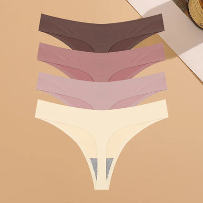 4PCS Women’s Ultra-Thin Seamless Underwear — Invisible Ice Silk Thongs, Low Waist Breathable Bikini Lingerie