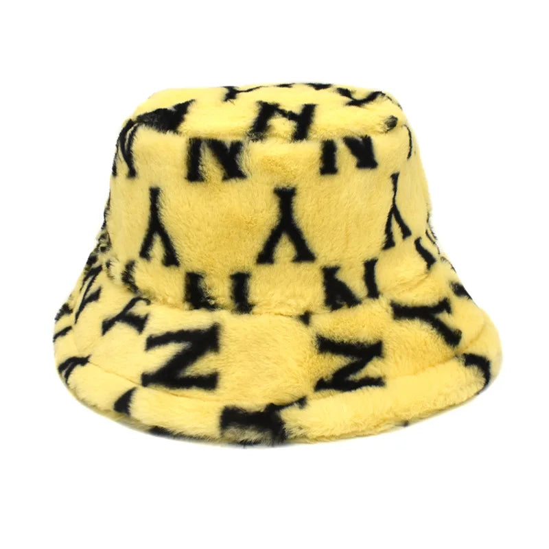 Women’s Winter Bucket Hat – Fashion Leopard Panama, Warm Vintage Faux Fur Fisherman Cap