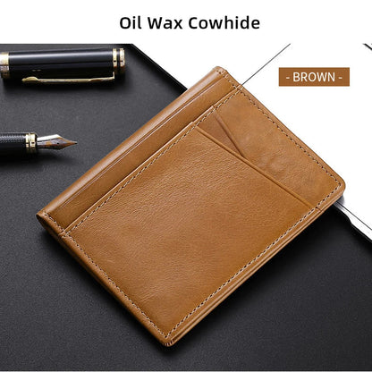 YUECIMIE Super Slim Leather Wallet – Genuine Mini Credit Card Holder, Thin Soft Purse for Men