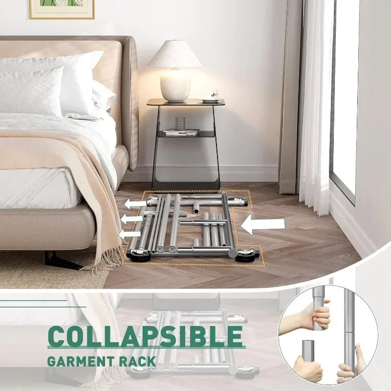 Heavy Duty Rolling Clothing Rack – Portable Clothes Hanger with Wheels for Walk-In Closets