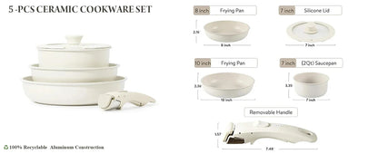 DONNOR Safe Nonstick Kitchen Cookware Set - Oven Safe Pots and Pans with Removable Handles