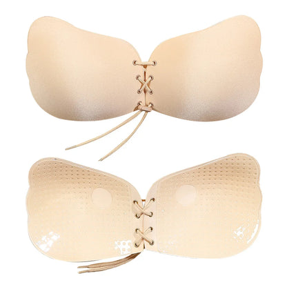Invisible Pull Rope Bra with Anti-Protrusion Breast Patches – Backless Wedding Dress Underwear