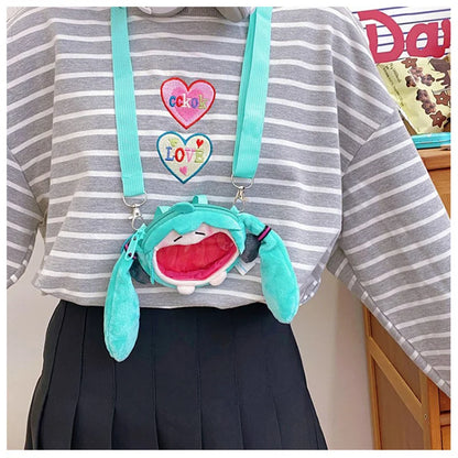 Hatsune Miku Coin Purse Shoulder Bag – Kawaii 14cm Plush Headphone Bag, Cartoon Crossbody Keychain Pendant, Perfect Girl Gift