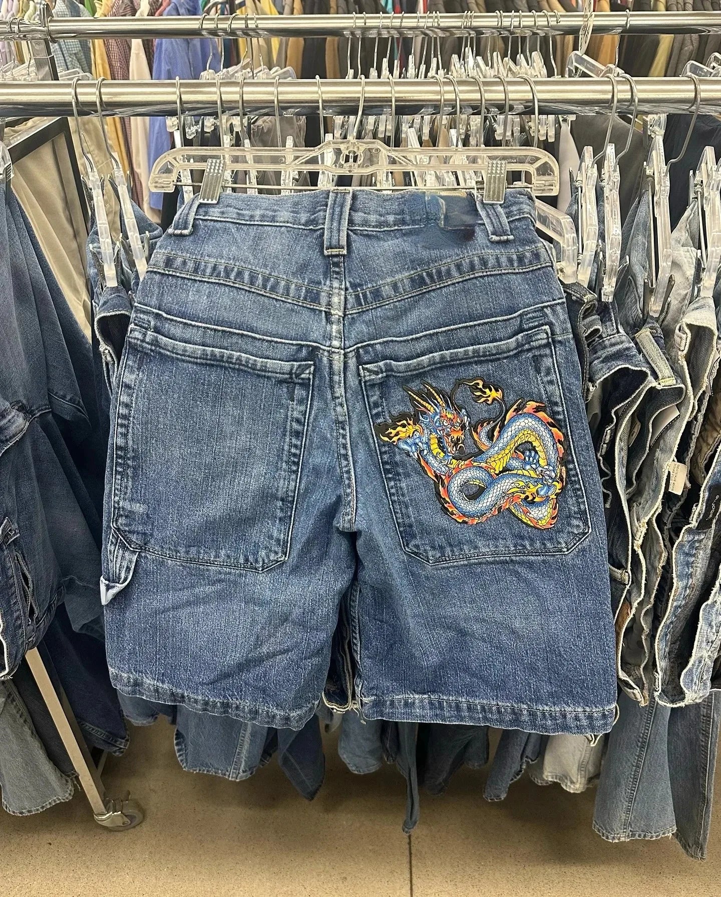 Y2K Gothic Rhinestone Denim Shorts — Diamond Cross Embroidered Hip Hop Jorts for Men & Women