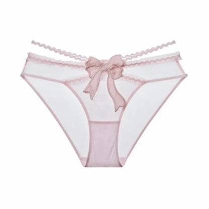 Women’s Low-Waist Lace Briefs - Breathable Mesh Sheer Panties with Bow Detail