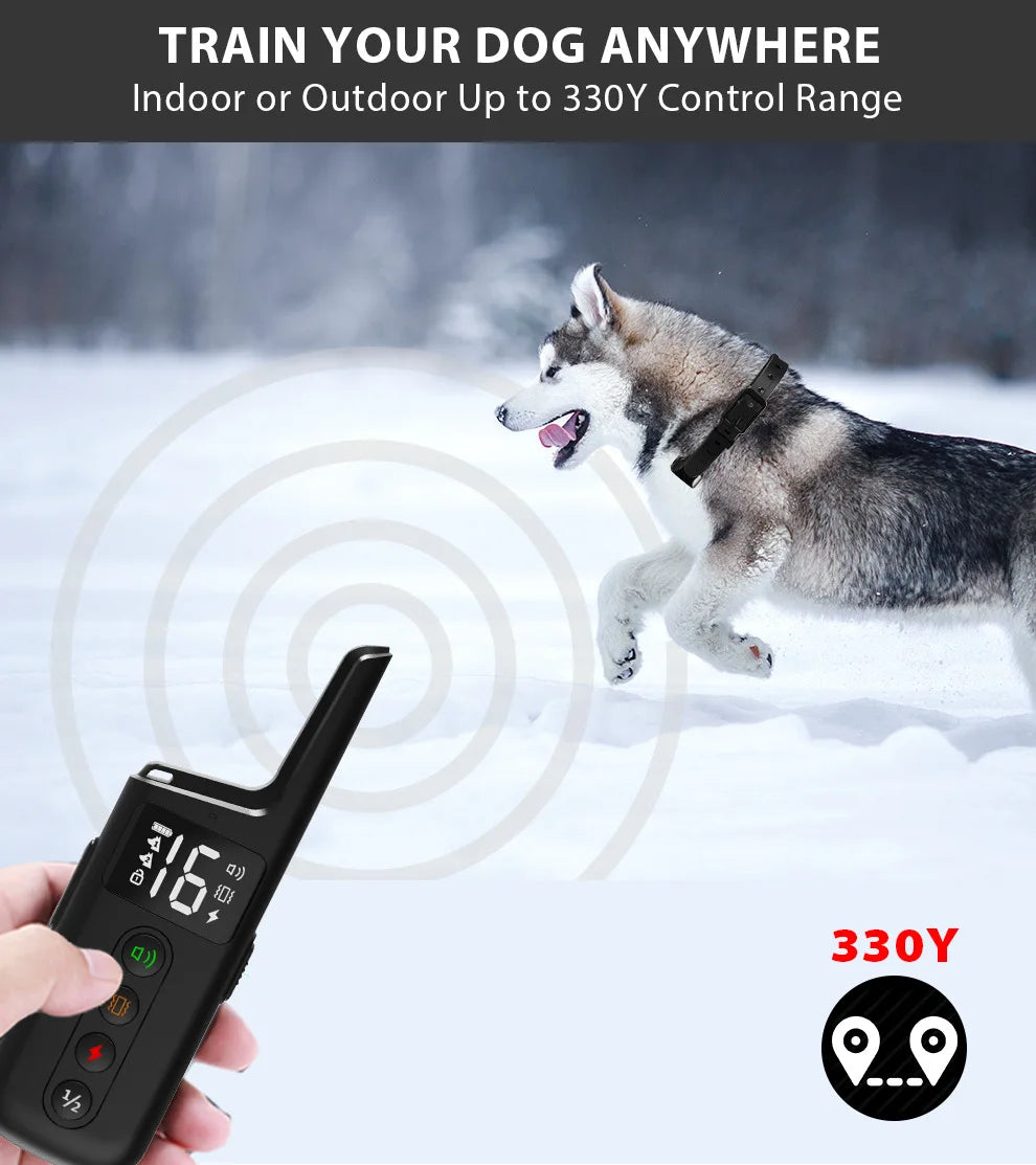 500M Remote Control Dog Training Collar Waterproof Rechargeable Anti-Bark Electric Training Device for Dogs Adjustable Behavior Correction Collar