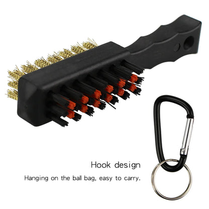 Double-Sided Golf Club Cleaning Brush with Brass & Nylon Bristles – Portable Groove Cleaner with Keychain