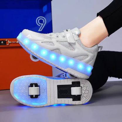 Kids' Inline Roller Skates – Removable 2-Wheel Skate Sneakers for Girls, Powerslide Wheeled Shoes