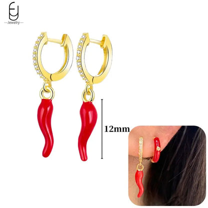 925 Sterling Silver Earrings for Women – Cute Starfish & Shrimp Pendant, Red Chili & Star Enamel Gold Fashion Jewelry