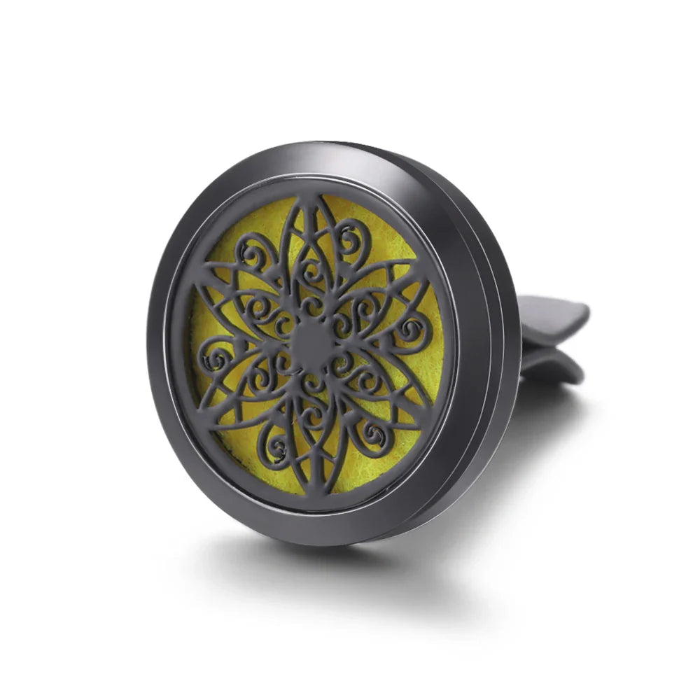 All-Black Tree of Life Car Air Freshener – Stainless Steel Aromatherapy Essential Oil Diffuser Locket Pendant