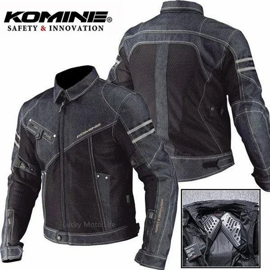 KOMINE JK006 Motorcycle Jacket — Spring Breathable Denim Mesh Racing Jacket with High-Performance Drop Resistance