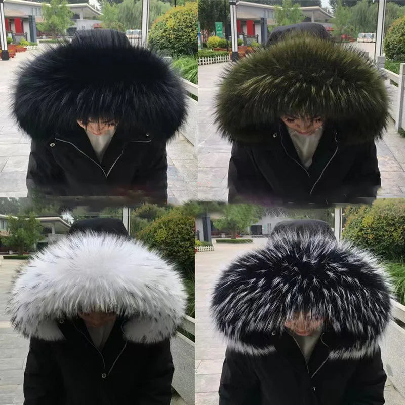 Natural Raccoon & Fox Fur Scarf – Luxury Women’s Winter Fur Collar and Hood Trim for Coats & Jackets