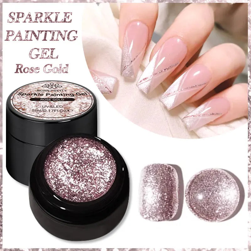 BORN PRETTY 5ML Super Silver Metallic Gel Nail Polish - Mirror Chrome Effect, Semi-Permanent Metal Painting Gel for DIY Nails