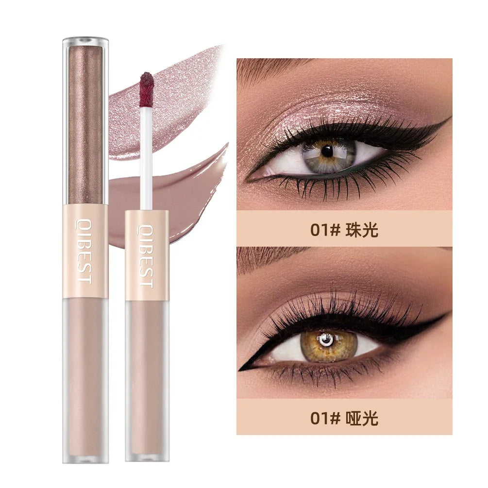 QIBEST Double-Head Glitter Liquid Eyeshadow – Contour Blush, Shimmer & Matte Pigment for Natural Cheek & Eye Makeup
