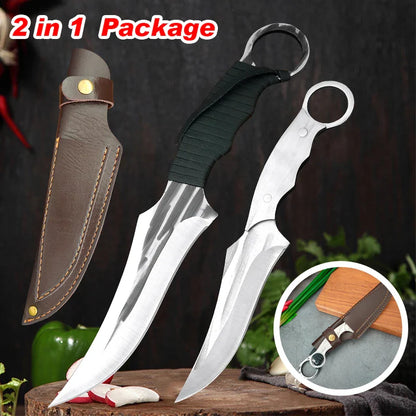 2PCS Chef Butcher Boning Knife Set - Stainless Steel Utility and Slicing Knives for Meat, Fish, Fruit - Sharp Kitchen Cleavers