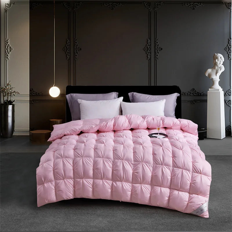 Premium White Goose Down Comforter – Winter Warm Feather Duvet, Lightweight & Cozy, Queen/King Size, Pinch Pleated 3D Design