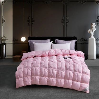 Premium White Goose Down Comforter – Winter Warm Feather Duvet, Lightweight & Cozy, Queen/King Size, Pinch Pleated 3D Design
