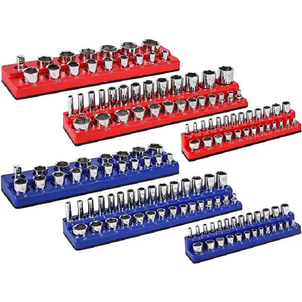 Magnetic Socket Holder Organizer - Metric & SAE Storage Rack for 1/4", 3/8" & 1/2" Drive Sockets