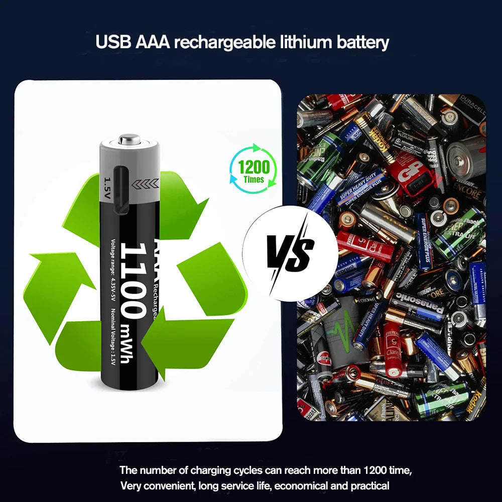 MATOV USB Rechargeable Li-ion AA 3400mWh & AAA 1100mWh 1.5V Batteries Pack
