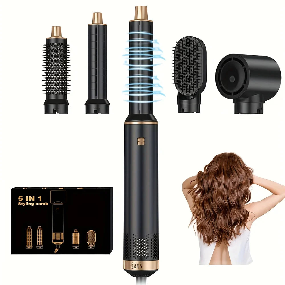 5-in-1 Electric Hair Dryer Comb – Negative Ion Straightener, Curling Iron & Detachable Multifunctional Heating Brush