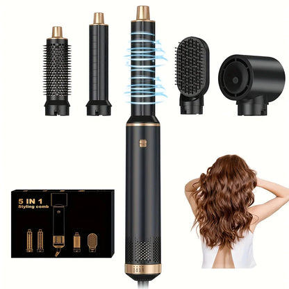 5-in-1 Electric Hair Dryer Comb – Negative Ion Straightener, Curling Iron & Detachable Multifunctional Heating Brush