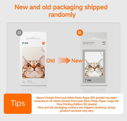 Original Xiaomi ZINK Pocket Printer Paper — 50 Self-Adhesive 3-Inch Sheets for Xiaomi Mini Photo Printer