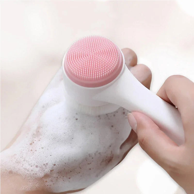 3D Double-Sided Silicone Facial Cleansing Brush – Soft Bristles Manual Massage Exfoliator for Deep Face Wash