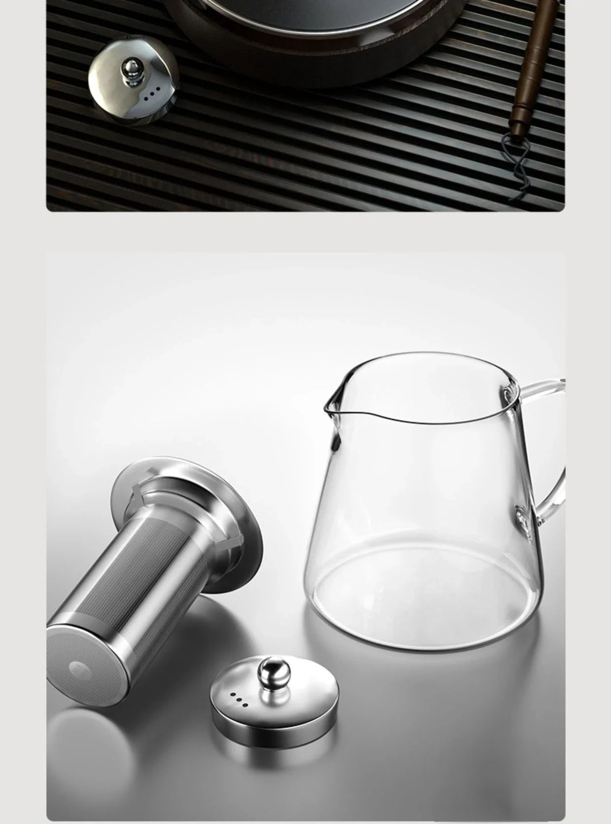 Heat-Resistant Glass Teapot with Stainless Steel Tea Strainer Infuser – Flower Kettle Kung Fu Teaware Set for Puer & Oolong Tea