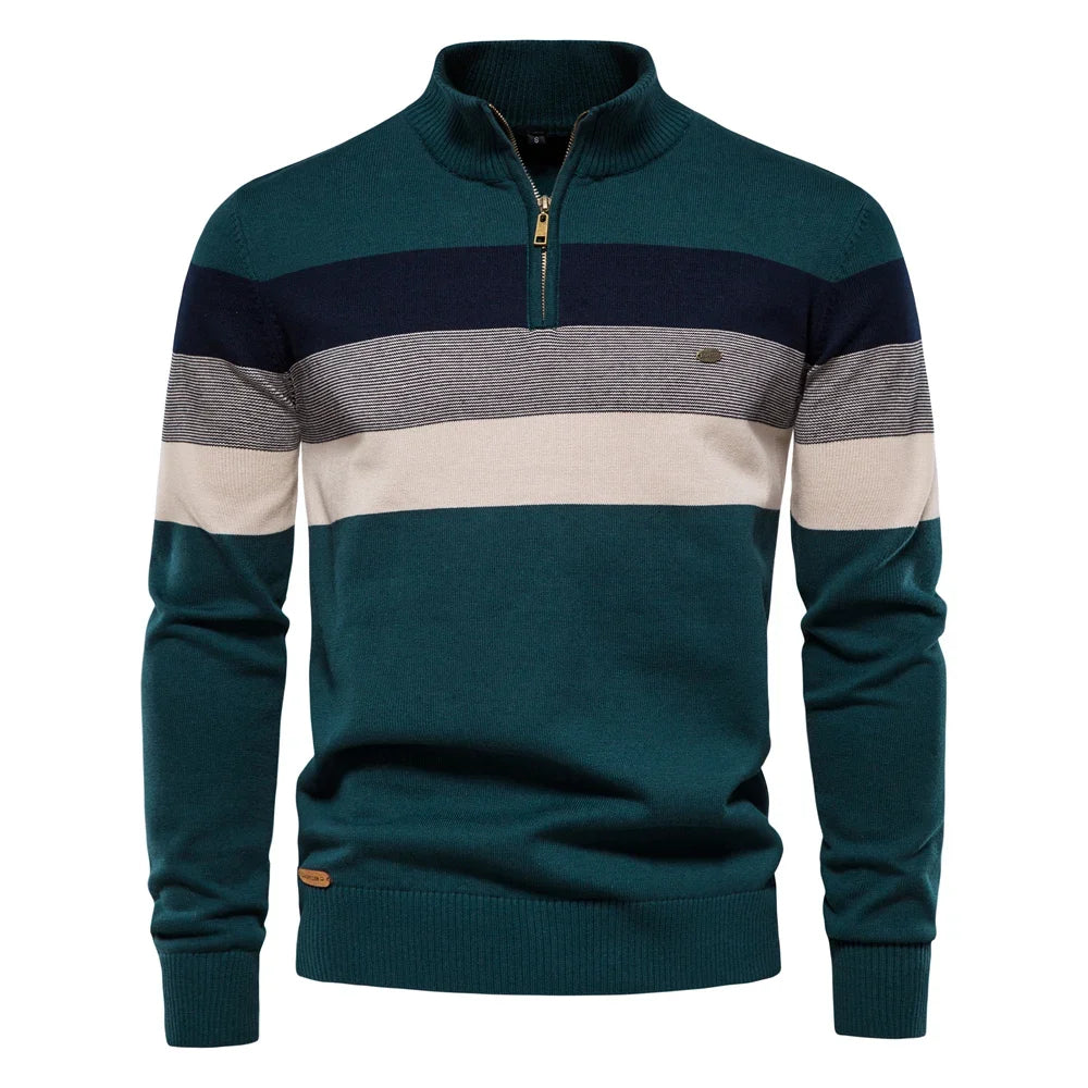 AIOPESON Men's Patchwork Sweater - Cotton Zipper Mock Neck Warm Winter Casual Pullover Top