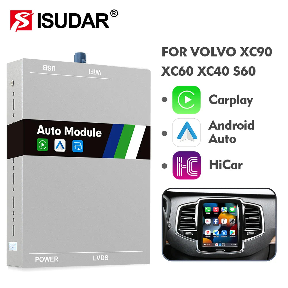 ISUDAR Wireless CarPlay Module for Volvo – AI Upgrade Adapter with Android Auto & Bluetooth (XC90/XC60/XC40/S90/S60/V90/V60)