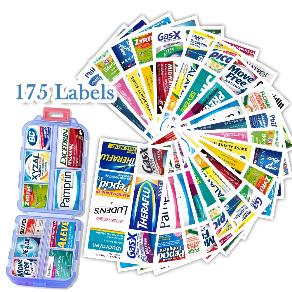 10-Grid Pill Organizer Box with 175 Labels – Mini Medicine Storage for Travel & Daily Use