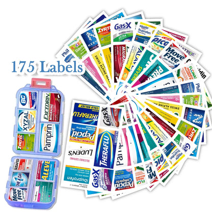 10-Grid Pill Organizer Box with 175 Labels – Mini Medicine Storage for Travel & Daily Use