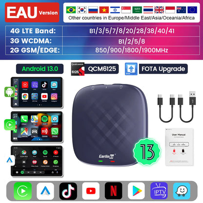 Carlinkit CarPlay AI Box — Qualcomm 6125 8-Core, Android 13, Wireless & Wired CarPlay, Android Auto for OEM Cars