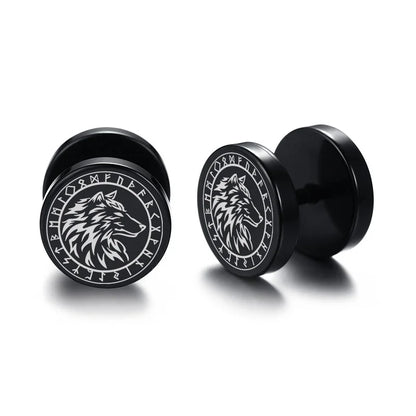 Vnox Men's Viking Black Stud Earrings - Vegvisir & Norse Valknut, Cool Punk Stainless Steel Set